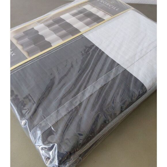 CROSCILL Black Grey White Striped Polyester Fairfax Shower Curtain 72 x 72 In - Picture 3 of 9